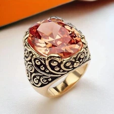 Citrine With 925 Sterling Silver Gold Plated Ring For Men's #AL505