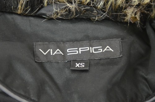 Via Spiga Women's Jacket Size XS Hooded Belted Fur Lined Hood Black Outdoor Warm - Picture 8 of 8