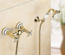 Double Handle Gold Brass Bathroom Handheld Shower Faucet Set Mixer Tap 2tf405
