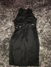 PrettyLittleThing Black Bodycon Shimmer Detail Dress Open Back AU12