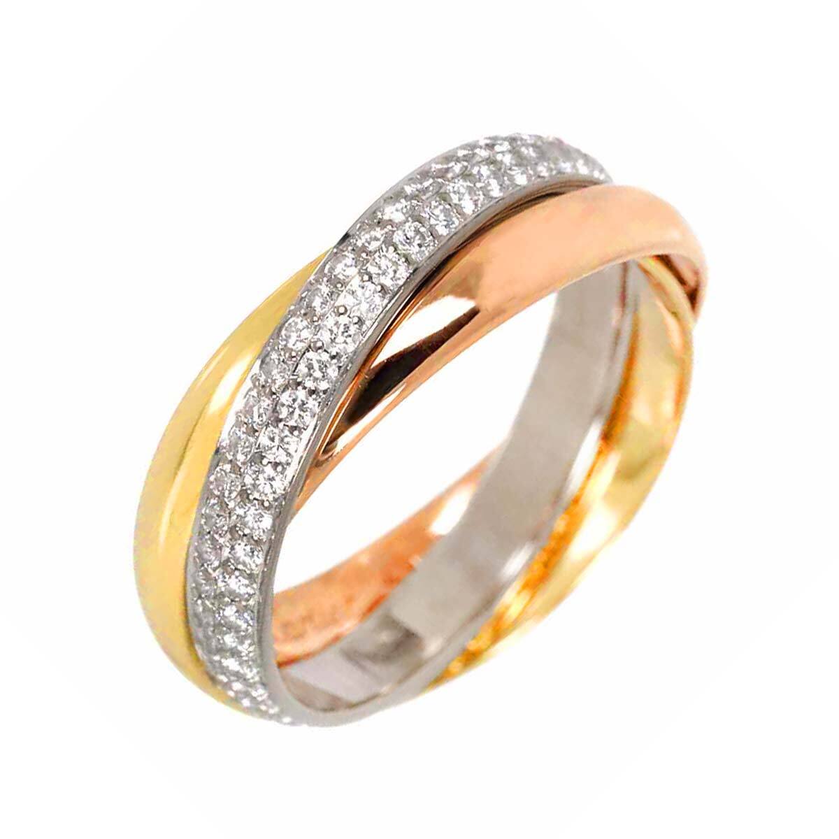 美品 Cartier Trinity ring YG WG PG Cartier Trinity Pave Diamond Ring 18K YG WG PG 750 Size49 4.75-5