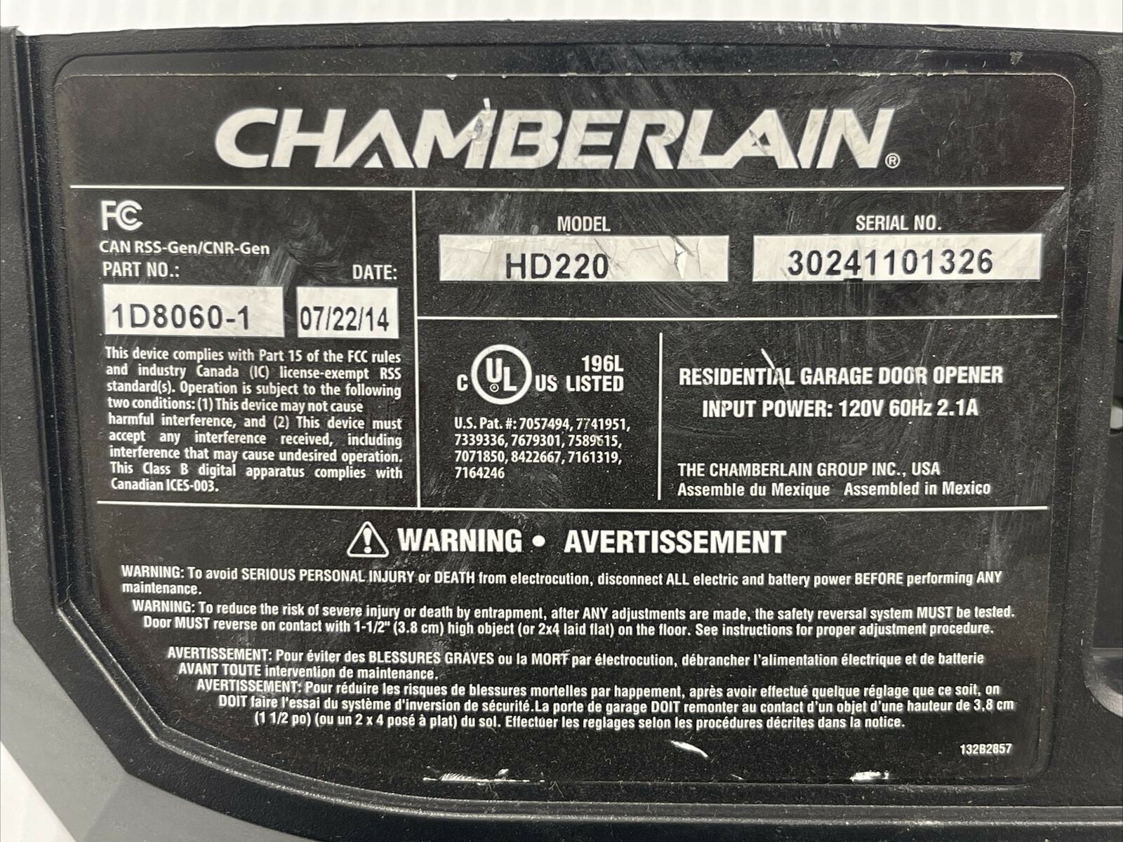 Chamberlain Liftmaster 1D80601 Garage Door Logic Board Yellow Learn