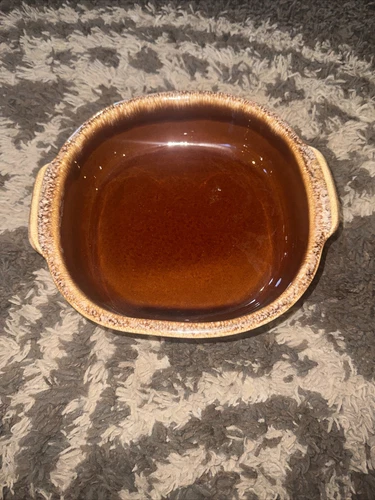 Vintage ~ Hull USA Casserole Dish Handles Brown Drip Glaze ~ Oven Proof 9"