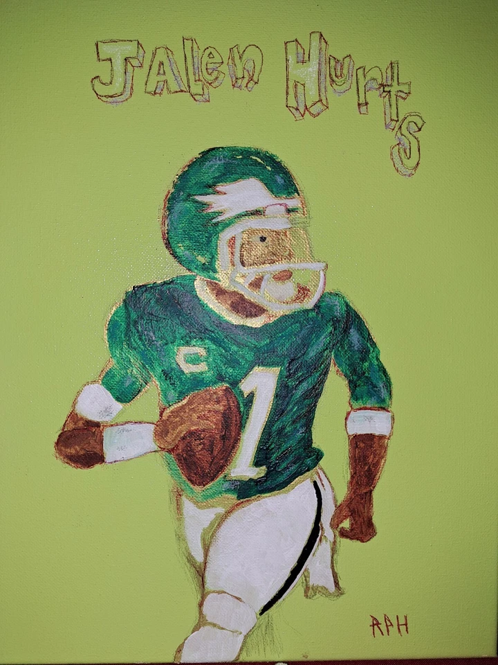 Tintas acílicas originales verde "Jalen Hurts" 14x11 lona límite 1/1 ventilador Eagles Foto 4 de 4