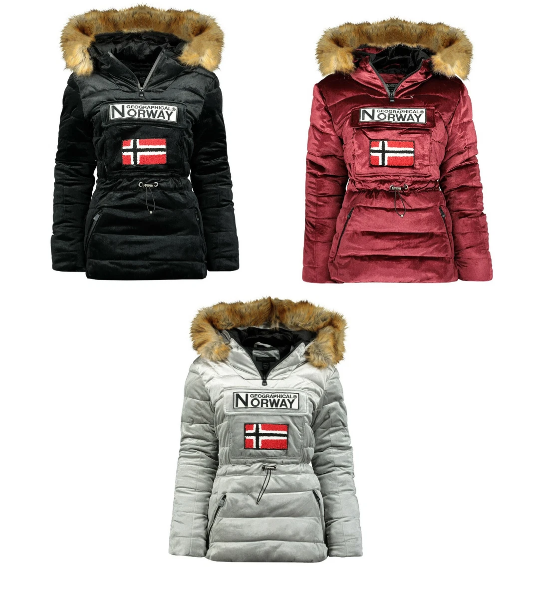 Geographical Norway Damen Parka Jacke Winterjacke Kapuze Webpelz