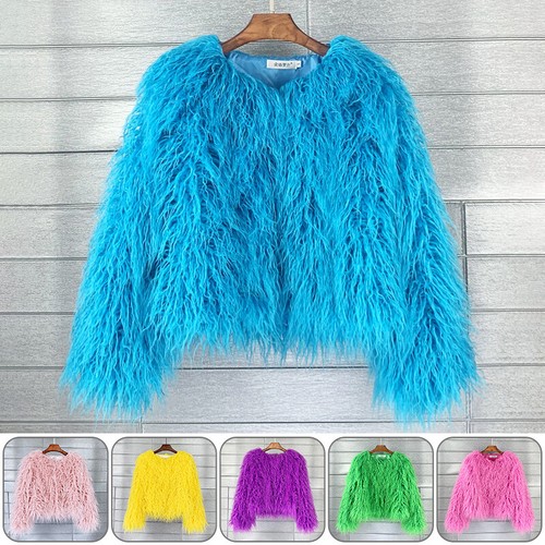 Shaggy Faux Fur Coat Winter Warm Jacket Fluffy Cardigan Overcoat Outwear Coat UK - Afbeelding 1 van 36