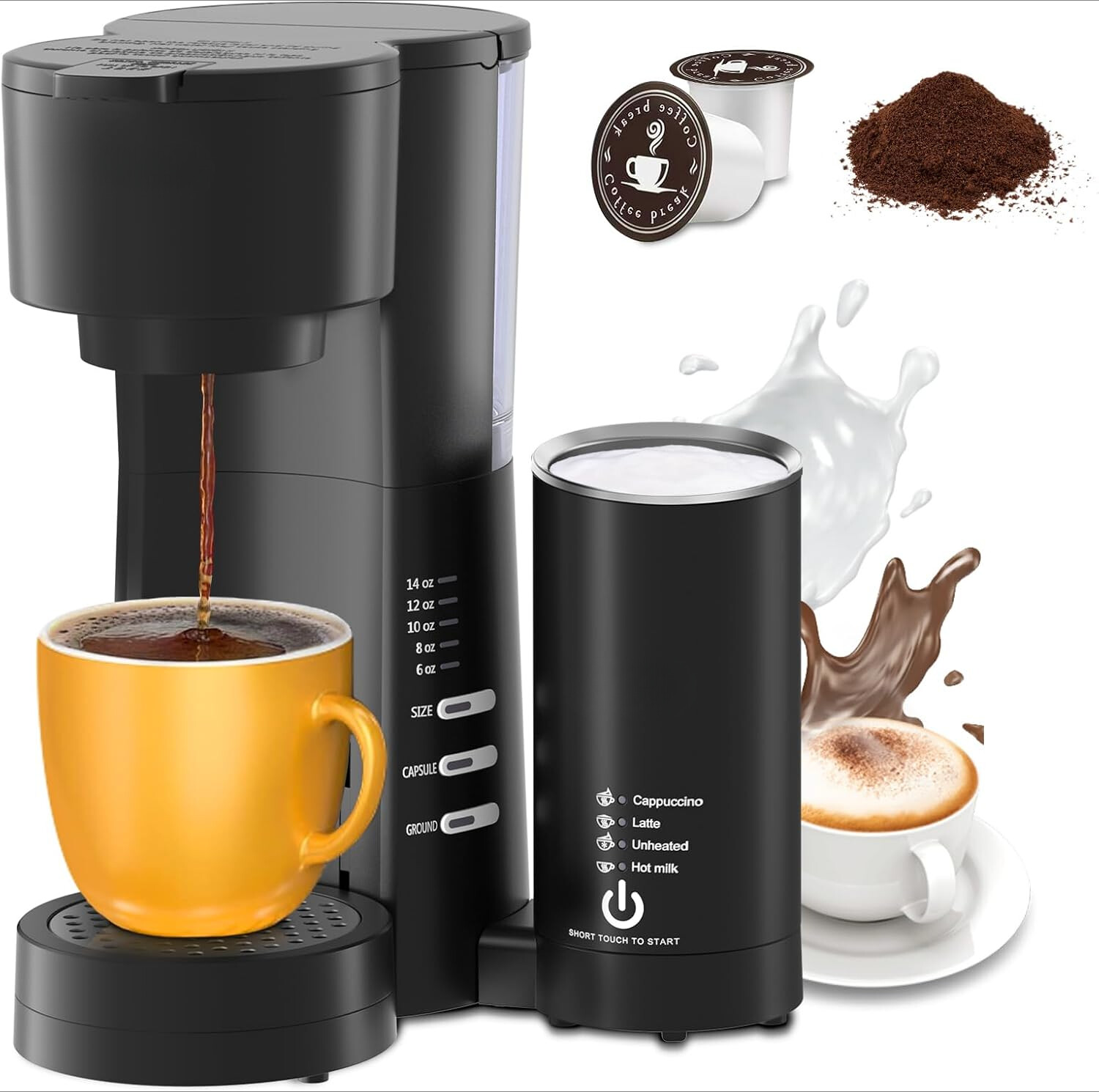 For K Cup & Ground Coffee With Milk Frother,6 To 14 Oz