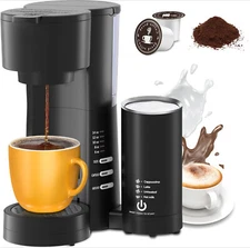 Single Serve Coffee Maker for K Cup & Ground Coffee with Milk Frother,6 to 14 Oz