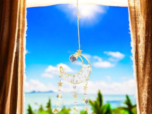 Celestial Crescent Moon Crystal Suncatcher 13.4” x 2.75” Window Prism - Picture 3 of 10