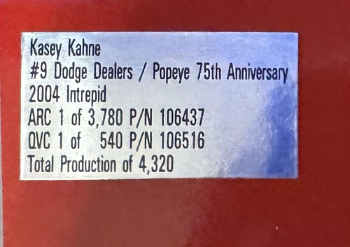 2004 Kasey Kahne Popeye 75th Anniversary Dodge Dealers Rookie ARC car 1 of 4320 - Picture 3 of 3