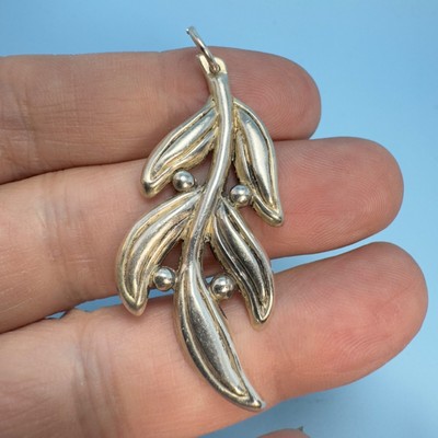 Vintage massiver Sterlingsilber 925 Blatt florales Design Perlen Anhänger Größe 2'' Länge