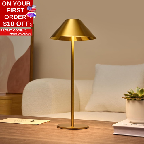 Gold Lamp Table, Cordless Table Lamps Rechargeable, 3 Color Stepless Dimming Tou - Picture 12 of 12