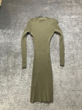 Forever 21 Sweater Dress Womens Medium Olive Green Ribbed Knit High Tight Slit