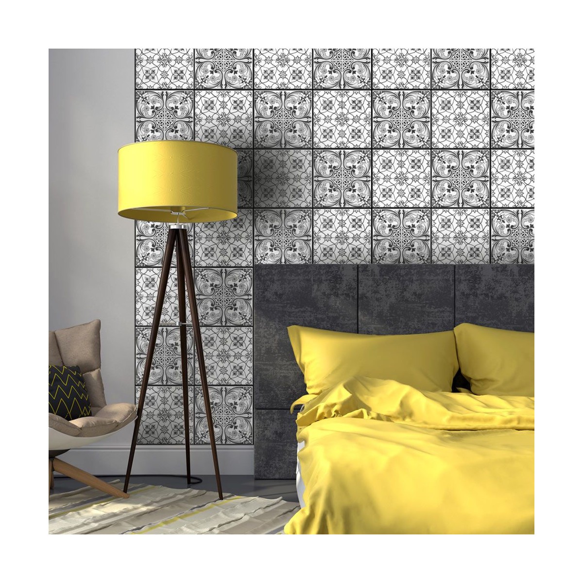Papier Peint Black Ornament pour Salon Moderne 50x1000cm Deco