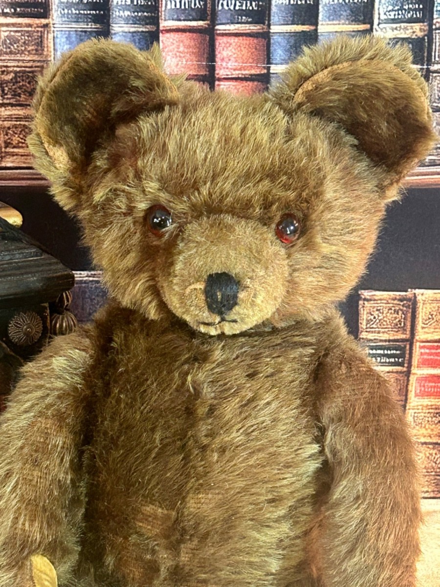 22” ANTIQUE 1930s KNICKERBOCKER BROWN MOHAIR TEDDY BEAR WITH