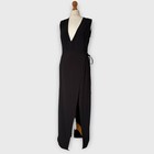 American Apparel schwarz Wickelkleid S 8 10 Maxi zum Binden ärmellos V-Ausschnitt Freizeit Party