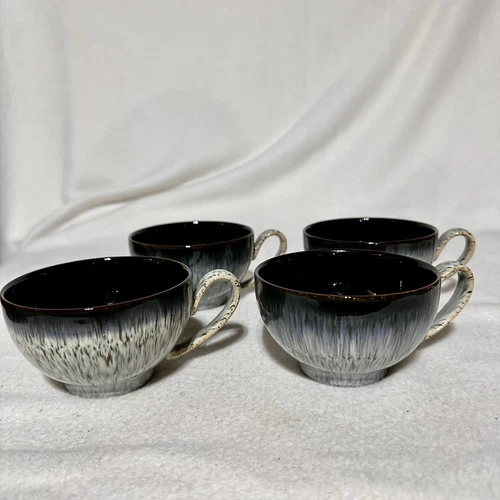 Lot Of 4 Denby-Langley England HALO Teacup Blue Black Speckled Mug