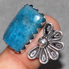 Flower Blue Apatite 925 Silver Plated Ring US FreeSize Limited Stock Deal GW