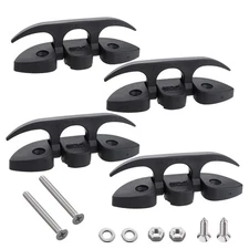 4 Pcs Folding Dock Cleats M6 Flip-up Marine Nylon Black 2 Holes