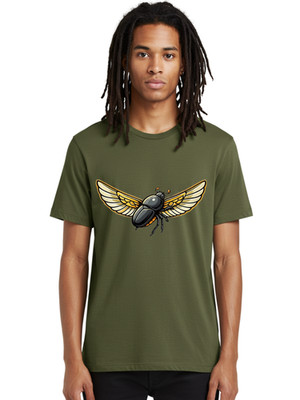 Flying-Beetle Mens Graphic Tee, 100% Cotton, Casual Summer Wear