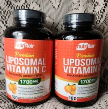 NutriFlair Liposomal Vitamin C 1700mg, Lot 2 360 Capsules Booster, Non-GMO 