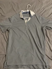 Greyson Men’s Size L Blue White Stripe Polo Golf Shirt Performance Stretch