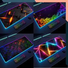 XXL Gaming Mouse Pad 3D Geometry LED Desk Mat Non-Slip Backlit 90x40cm RGB