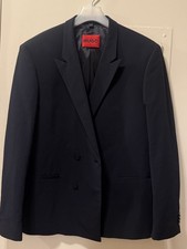 Image of HUGO Performance Super-Flex Double Breasted Blazer Size 44S Black 4-Way Stretch