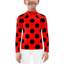 Girls Ladybug Shirt, Red and Black Polka Dot Long Sleeves Shirts Little Girls 8
