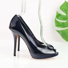 Dior Womens Miss Dior Pumps Size 38 8 Navy Patent Peep Toe Platform Heel Shoes