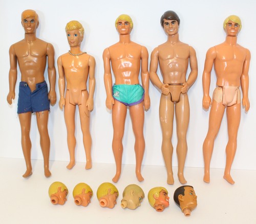 5 Vintage Ken Puppen 4 blond 1 brünett & 6 Köpfe EG!