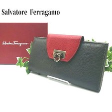 Salvatore Ferragamo Gancini Bicolor Leather Long Wallet Near Mint Japan
