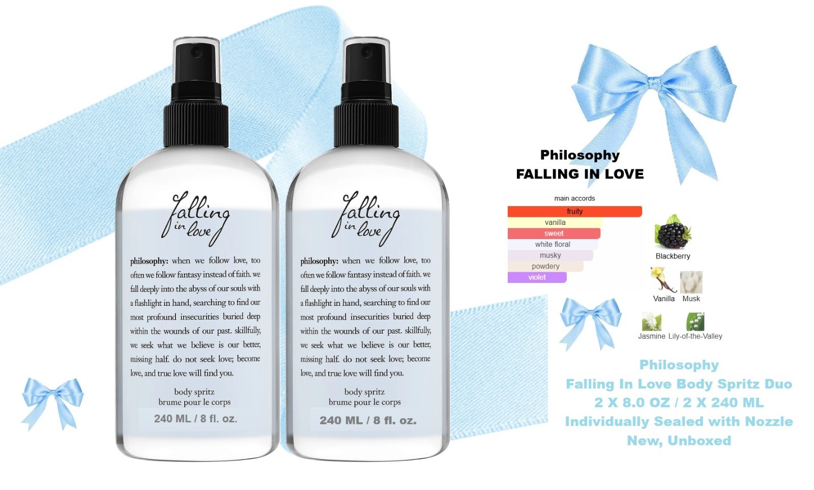 2 PC Philosophy FALLING IN LOVE Body Spritz 2 X 8.0 OZ Indiv