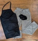 Chef Works Gingham Checkered Culinary/Kitchen Pants (Med), Apron, Skull Cap