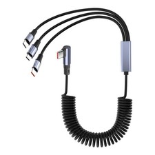 3-in-1 Coiled USB-Cable with 90-Degree Right Angle, Fast Charging Cable, 3-Po...