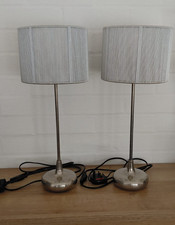 2 Matching Bedside Lamps Brushed Silver with Silver Shades Very Good Condition