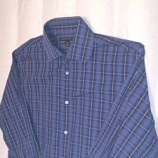 Banana Republic Long Sleeve Blue Button Up Shirt Blue Plaid Mens L 16-16 1/2