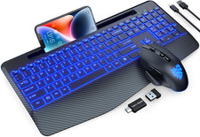 Wireless Keyboard and Mouse Backlits, Wrist Rest, LED Mouse, Rechargeable Ergono