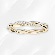 Twisted Golden Cubic Zirconia Delicate Fashion Stackable Twist Band Ring Size 9