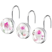 12Pcs Watercolor Floral Decorative Shower Curtain Hooks, Rust Proof Glass Sur...