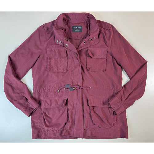 Love Tree Womens Military Utility Jacket M Maroon Red Chore Pocket Zip Button - Picture 1 of 12