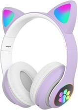 Kids Wireless Bluetooth Cat Ear Headphones LED Light Over Ear Headset