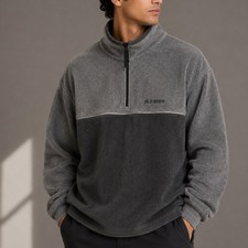 Old Navy Mens XL Fleece Quarter Zip Pullover Gray Colorblock Mock Neck