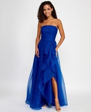 B Darlin Juniors' Asymmetric Drape Strapless Ball Gown - Royal - 13/14