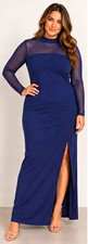 NWT Dedysler XL Navy Mesh Maxi Dress Fall Wedding Guest Long Sleeve