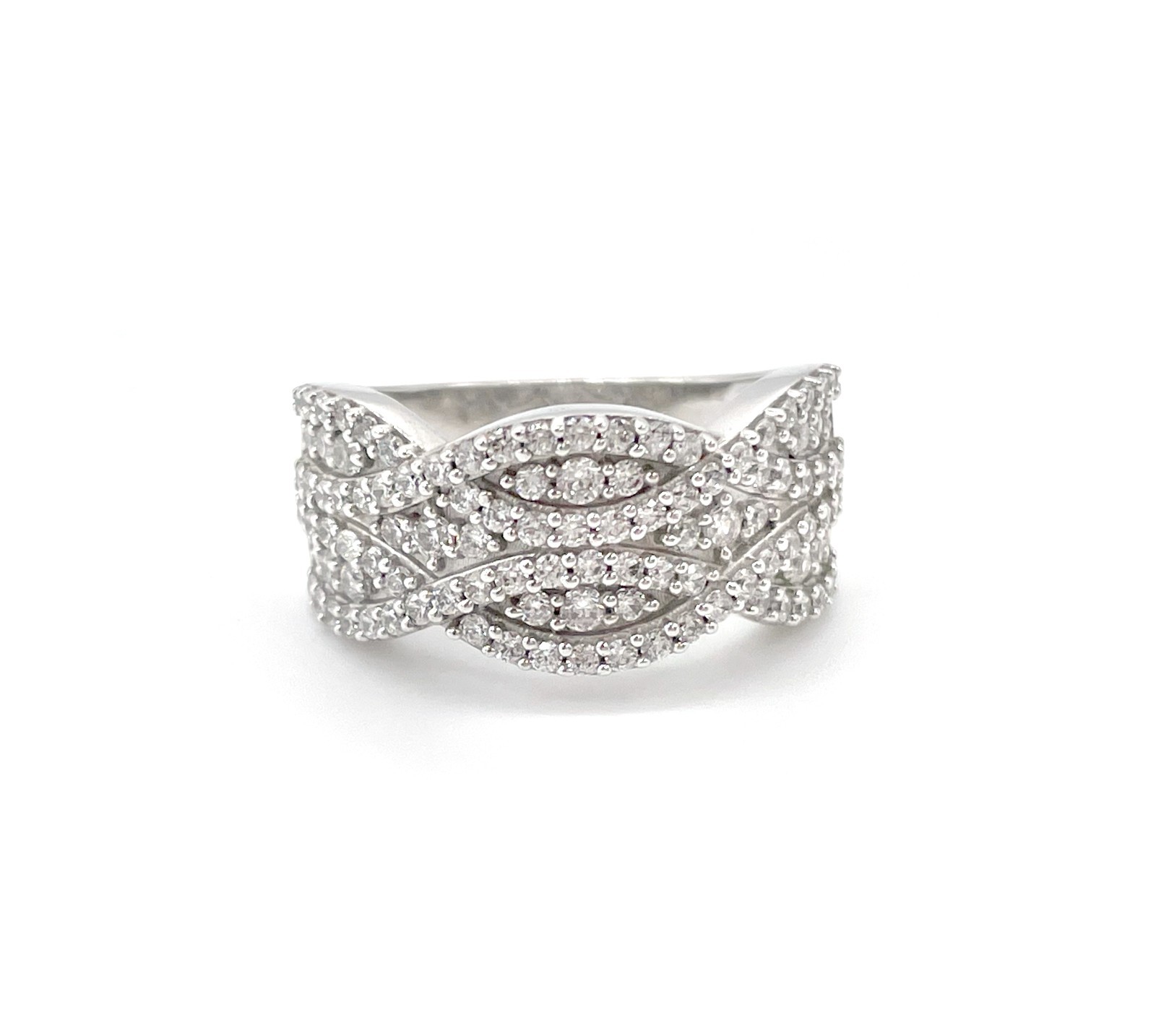 Sterling Silver Pavé Crossover Statement Ring 14K… - image 1