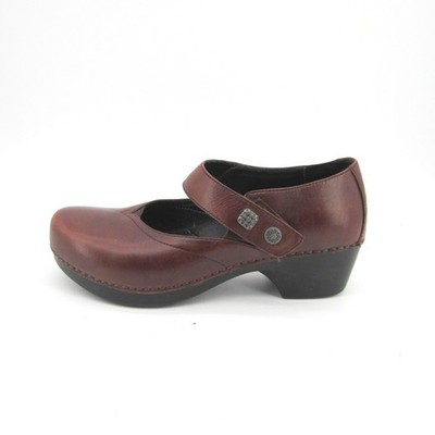 Dansko Womens Mary Jane Clogs Oxblood Red Leather Block Heel Size 39 4801810200
