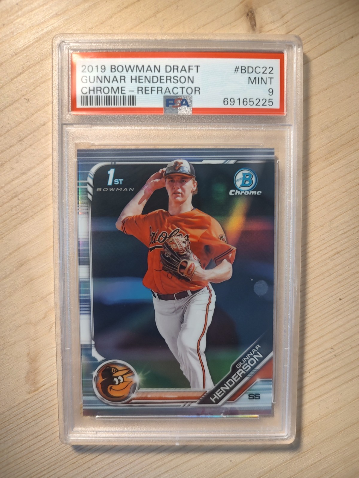 2019 BOWMAN CHROME DRAFT REFRACTOR #BDC22 GUNNAR HENDERSON ROOKIE PSA 9