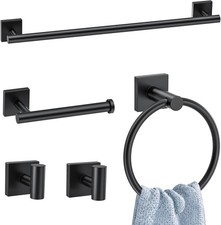 5 Pieces Bathroom Hardware Accessories Set Matte Black Towel Bar Set Stainless