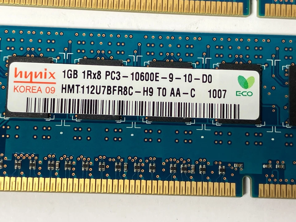 Hynix Memory 4GB (4x1GB) HMT112U7TFR8C-H9 PC3-10600E DDR3-1333 1RX8 ECC - Image 2 of 2